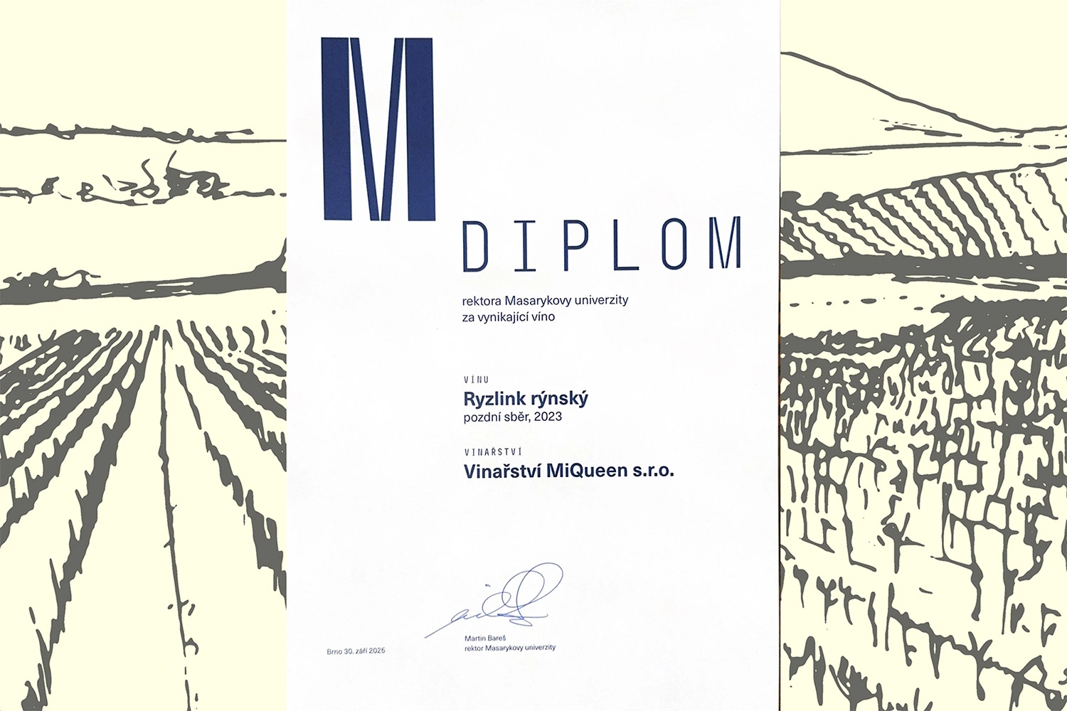 Diplom rektora MU za Ryzlink rýnský PS 2023